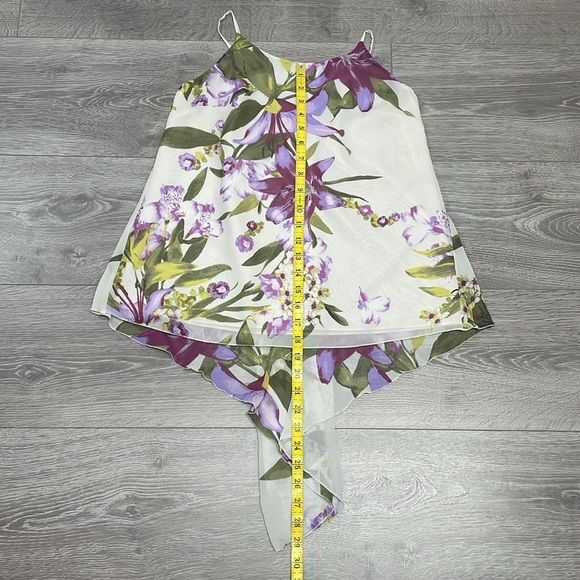 Jennifer Lopez Lavender Floral Flowy Chiffon Sleeveless Blouse Cascading Back S - Picture 7 of 10